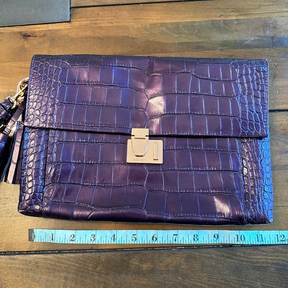 COACH Purple Embossed Leather Reptile Oversized Clutch Mega Wristlet - Picture 9 of 15